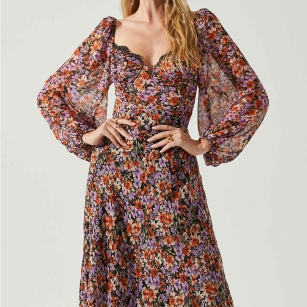 Astr the Label Sylvia Floral Purple and Orange Long Sleeve Sundress